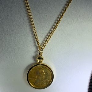 22k Gold Dip 1952 Wheat Penny Pendant 23” Necklace
